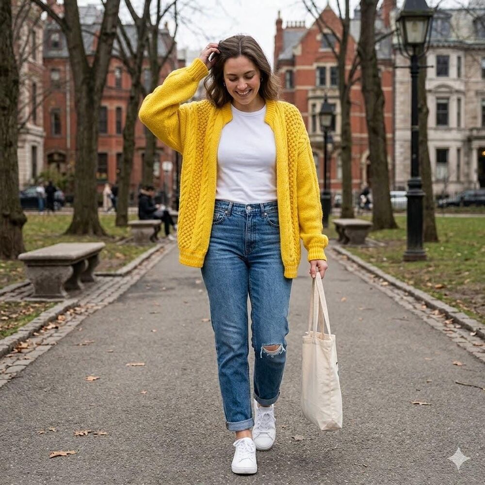 Handmade Yellow Cable Knit Cardigan | Chunky Wool Blend Sweater | Relaxed Fit